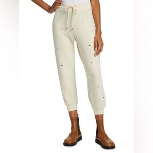 THE GREAT Faux Shearling Cropped Sweatpants in Washed White 2